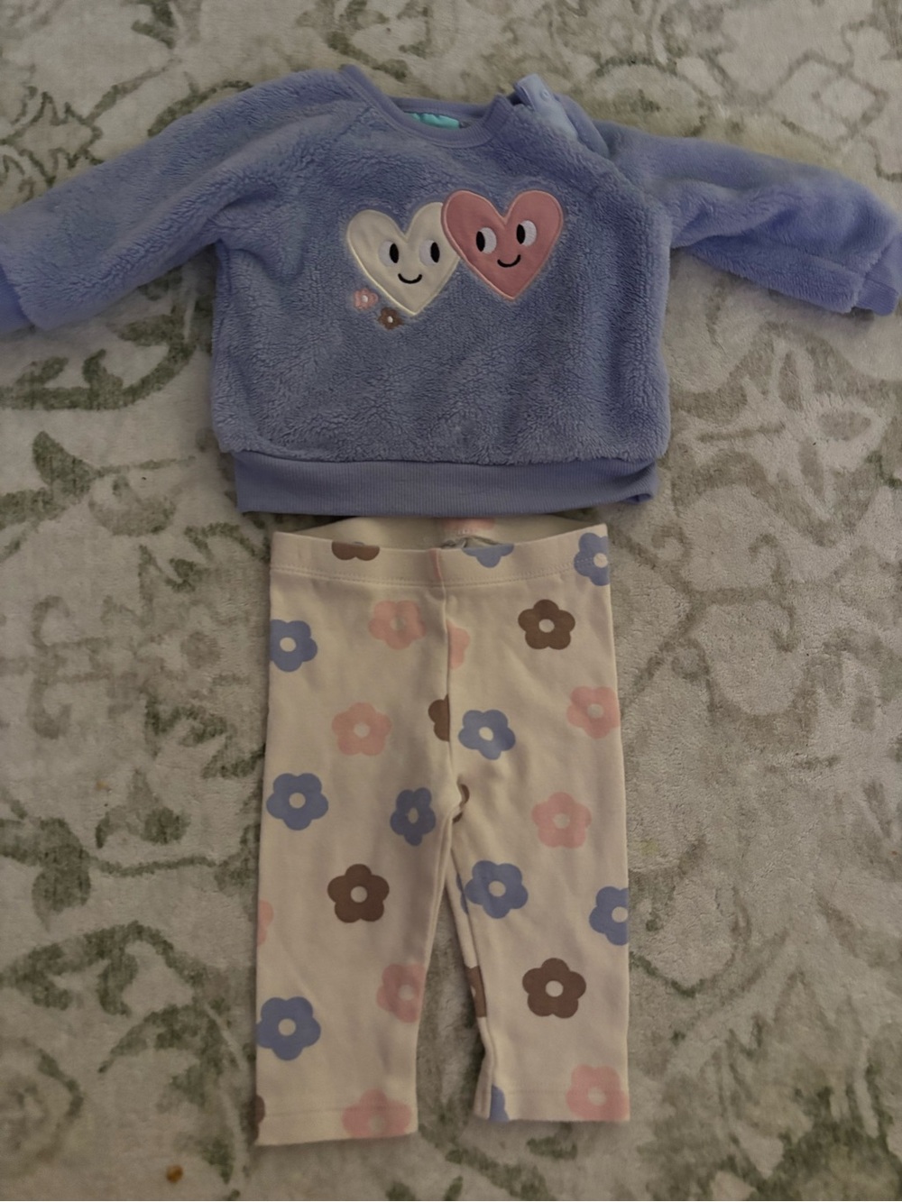 Cozy Blue Heart Pullover & Floral Legging Pajama Set - Kids